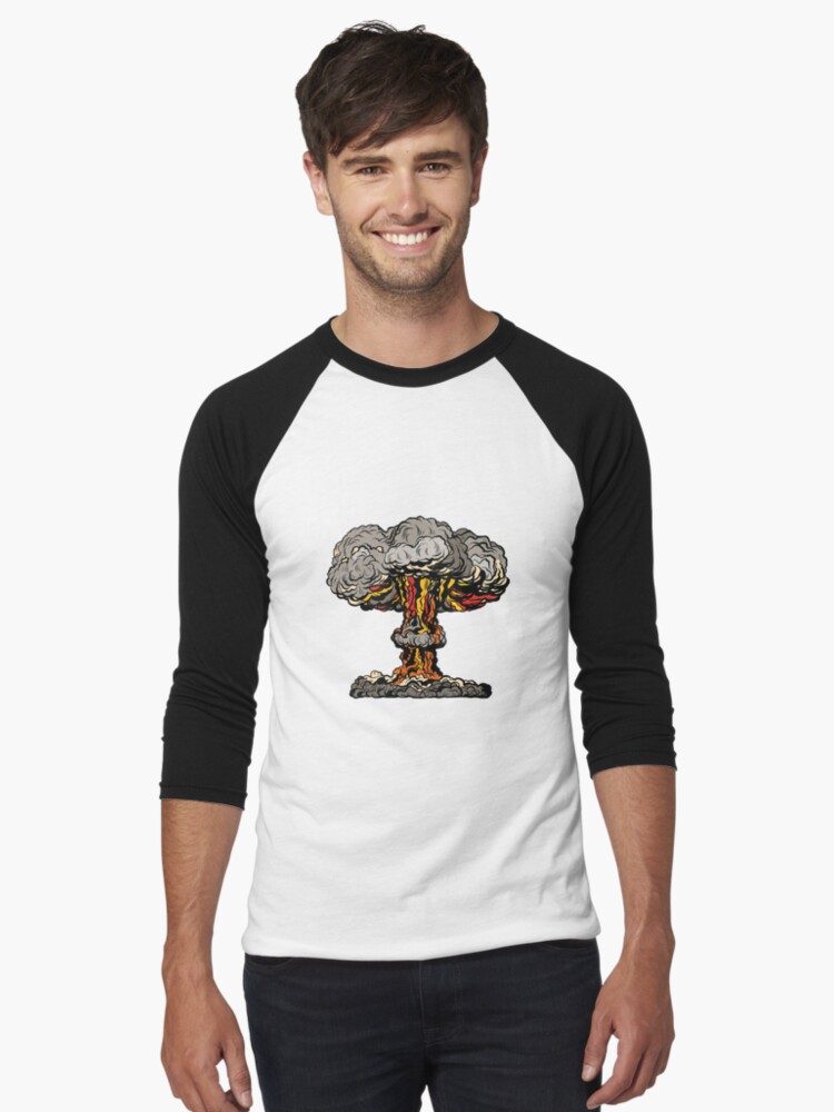 Thumbnail 1 von 3, Baseballshirt mit 3/4-Arm, Nukleare Explosion radioaktive Pilz Pop-Art designt und verkauft von studiostoks.