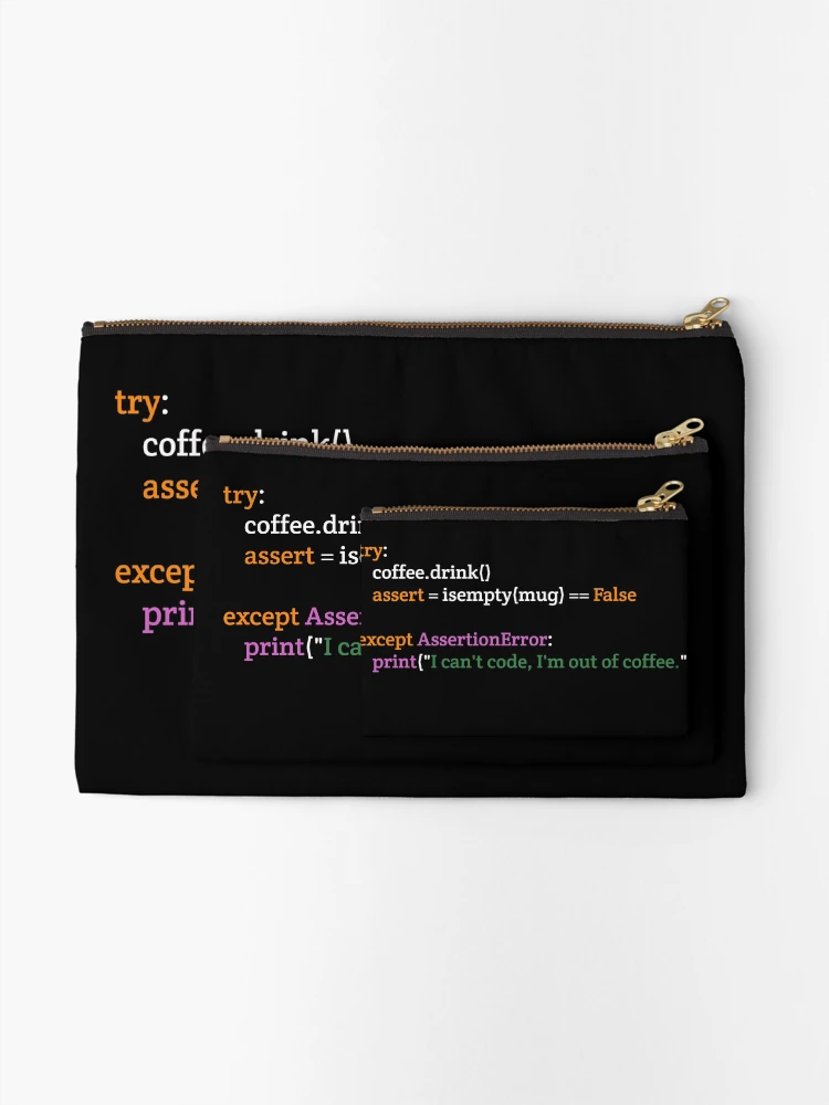 Thumbnail 2 of 4, Zipper Pouch, Coffee Addicted Python Programmer Code designed and sold by cerenalkan.