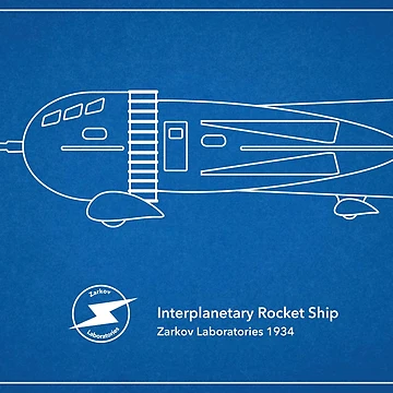 Artwork thumbnail, Retro Rocketship Blueprint by WayneBrant