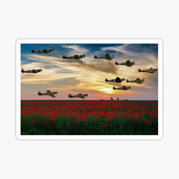 Vista previa del artículo con la obra «Spitfires sobre el campo de amapolas», diseñado y vendido por derekbeattie.