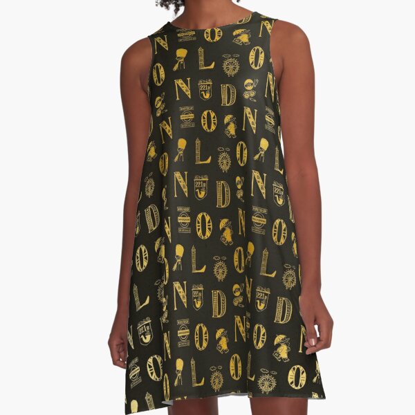 London Alphabets - Vintage Gold A-Line Dress