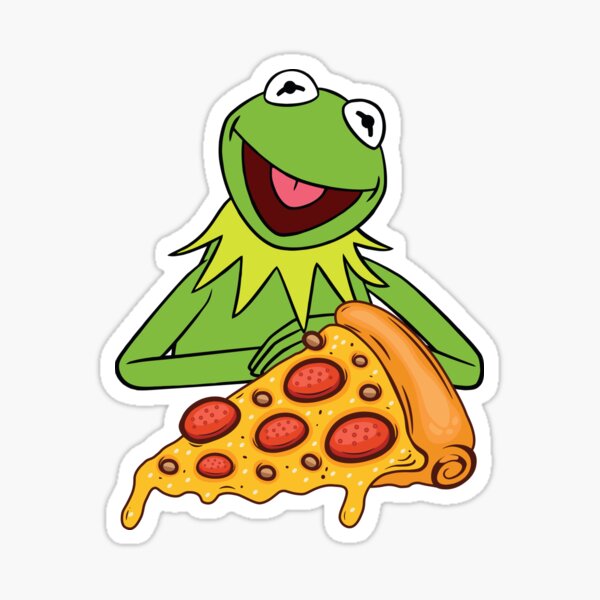"kermit the frog eating pizza" Sticker for Sale by Redbubble