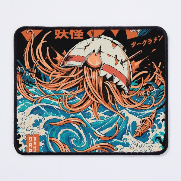 Black Dark Great Ramen off Kanagawa Mouse Pad by Ilustrata Design