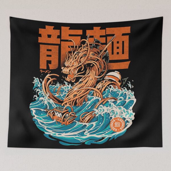 Item preview, Black Great Ramen Dragon off Kanagawa designed and sold by Ilustrata®.