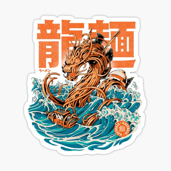 Vista previa del artículo con la obra «Gran dragón negro de ramen en Kanagawa», diseñado y vendido por Ilustrata®.
