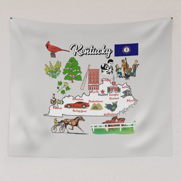 Item preview, illustrated Map of Kentucky state in US with major Cities, symbols, attractions designed and sold by mashmosh.