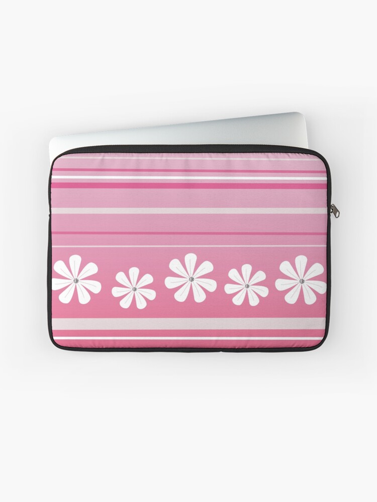 Thumbnail 1 of 2, Laptop Sleeve, White Flowers Pink Lines designed and sold by CarlaBaremb.