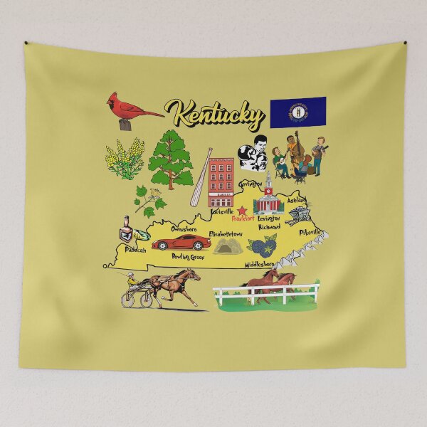 Item preview, Hand Drawn Illustration of Kentucky Map with Tourist Destinations, USA designed and sold by mashmosh.