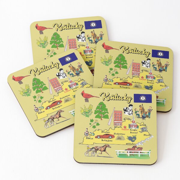 Item preview, Hand Drawn Illustration of Kentucky Map with Tourist Destinations, USA designed and sold by mashmosh.