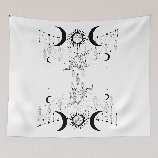 Item preview, Sun moon tapestry Wall hanging stars space psychedelic Black and white tapestries" 369" positive Energy  designed and sold by Morinas.