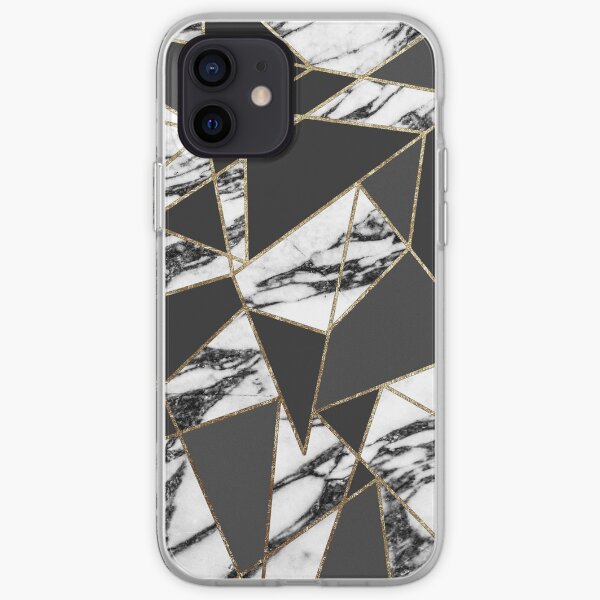 Chic Modern Gold Marble and Black Geometric iPhone Soft Case