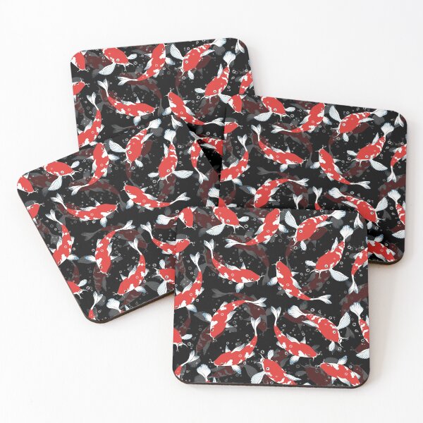 Item preview, Black Background and Red Koi Fish Repeating Pattern designed and sold by TMBTM.
