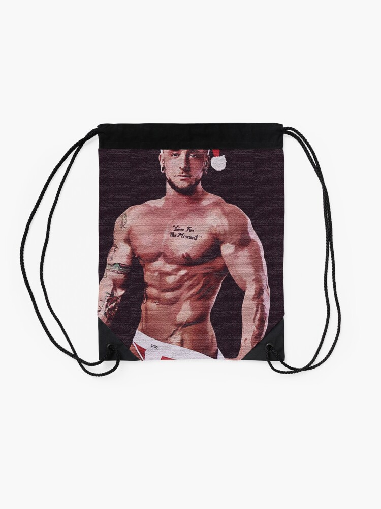 Sexy Santa With Sexy Muscles Male Erotic Nude Male Nudes Male Nude Drawstring Bag By Male