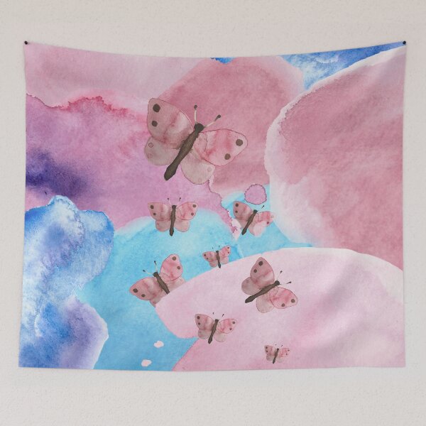 Item preview, Butterfly Obsessed - Abstract Watercolor Pink-Blue Gradient Pattern With Flying Pink Butterflies designed and sold by By Roqia.