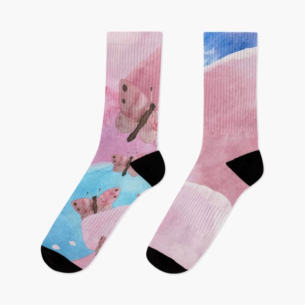 Item preview, Butterfly Obsessed - Abstract Watercolor Pink-Blue Gradient Pattern With Flying Pink Butterflies designed and sold by By Roqia.