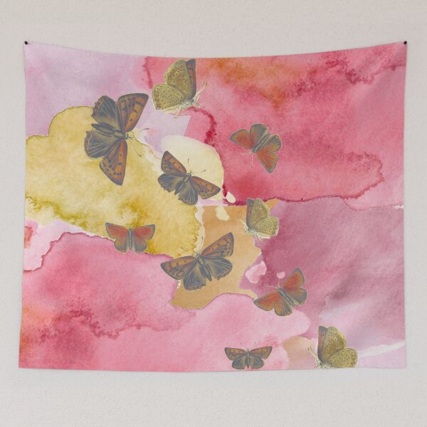 Item preview, Butterfly Obsessed - Abstract Watercolor Pink-Yellow Gradient Pattern With Flying Butterflies designed and sold by By Roqia.