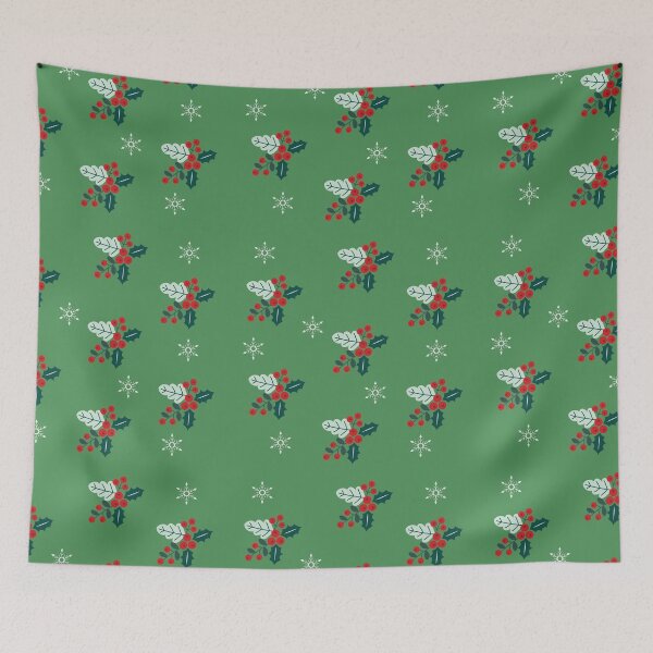 Item preview, Traditional Christmas Holly Berries and White Snowflakes designed and sold by silviaol.