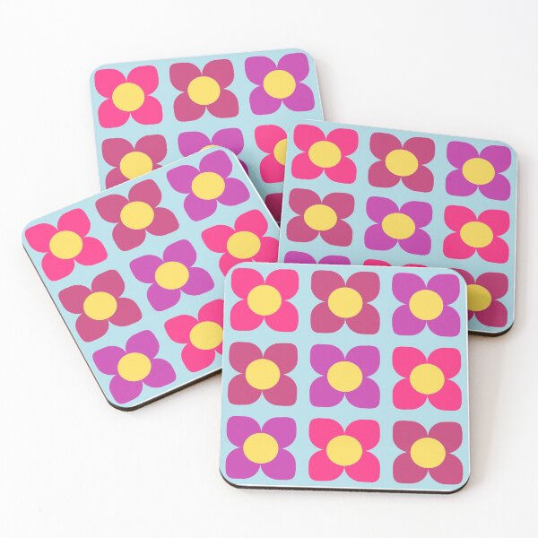 Item preview, Colorful pattern inspired by the seventies Flower Power shades of fuchsia and light blue background designed and sold by Marcia Motivos.