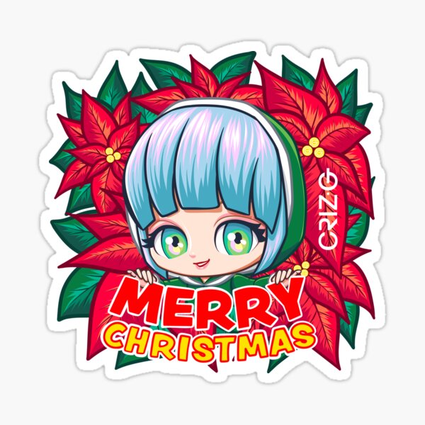 Merry Christmas with Poinsettia, by CrizG. Sticker