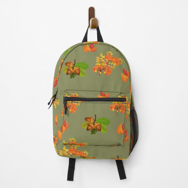 Item preview, Vibrant Red Rowan Berries, Acorns and Orange Red Leaves Nature Fall Autumn Pattern designed and sold by silviaol.