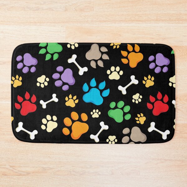 Item preview, Colorful Dog Paw and Bones Print. Blue, Green, Red, Purple, Yellow, Orange, Brown Puppy Paw Print Seamless Pattern designed and sold by silviaol.