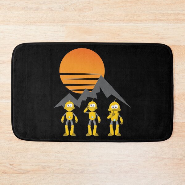 Item preview, HAPPY ON RETRO SUNSET LANDSCAPE ROBOTS designed and sold by ELEGANTRETRO.