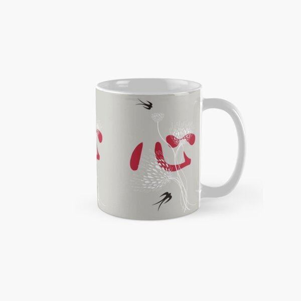 Item preview, Oriental Black Swallows With Chinese Calligraphy 'Xin' (Heart) and Dandelion Flower Blooms On Grey © fatfatin designed and sold by fatfatin.