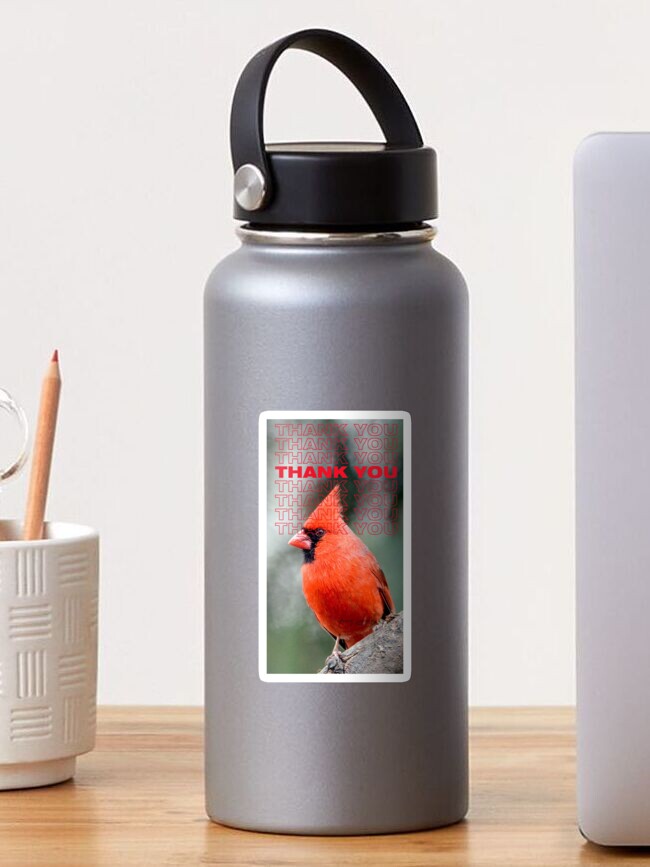 Sticker, THANK YOU WITH Colourful Northern Cardinal  bird By  Yannis Lobaina  designed and sold by YANNIS LOBAINA