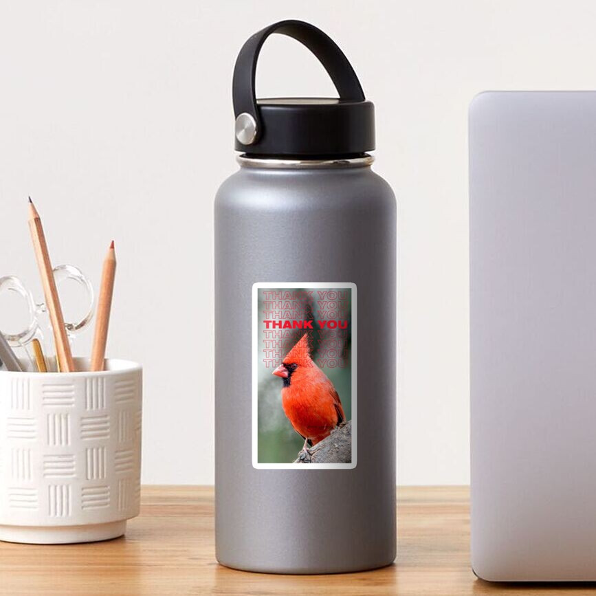 THANK YOU WITH Colourful Northern Cardinal bird By Yannis Lobaina Sticker