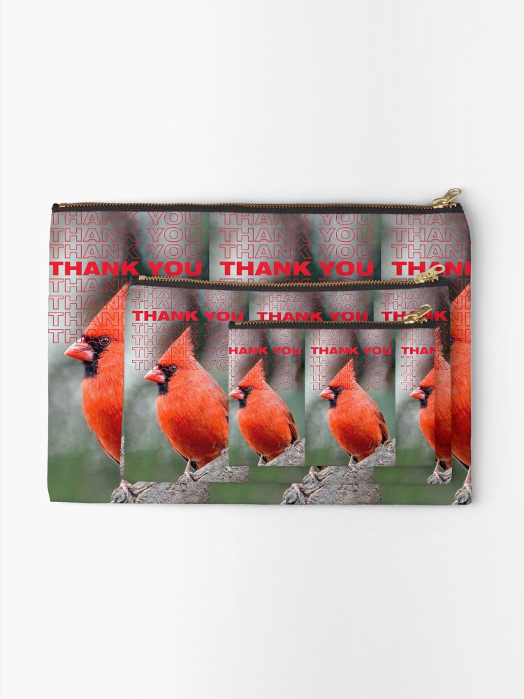 Alternate view of THANK YOU WITH Colourful Northern Cardinal bird By Yannis Lobaina Zipper Pouch