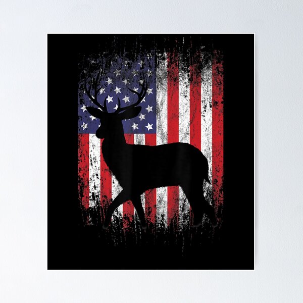 Deer Hunting American Flag Whitetail Buck Antlers Poster for Sale