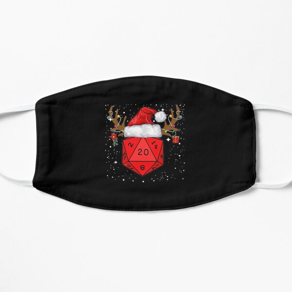 Funny D20 Dice Reindeer Santa Hat Christmas Holiday Party Gift Flat Mask