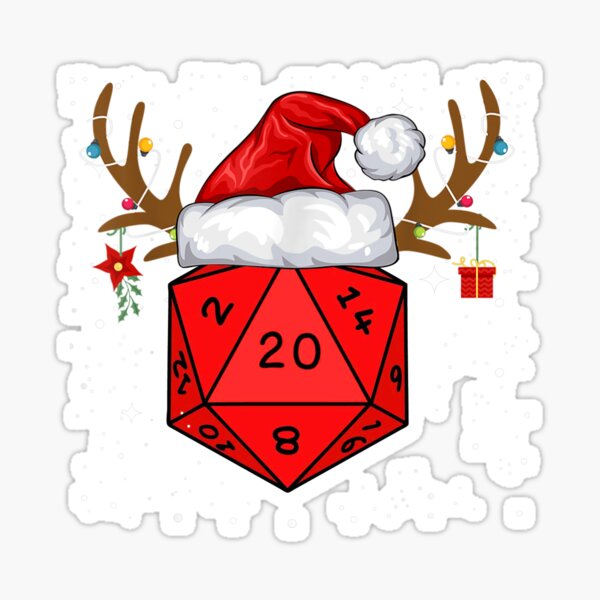 Funny D20 Dice Reindeer Santa Hat Christmas Holiday Party Gift Sticker