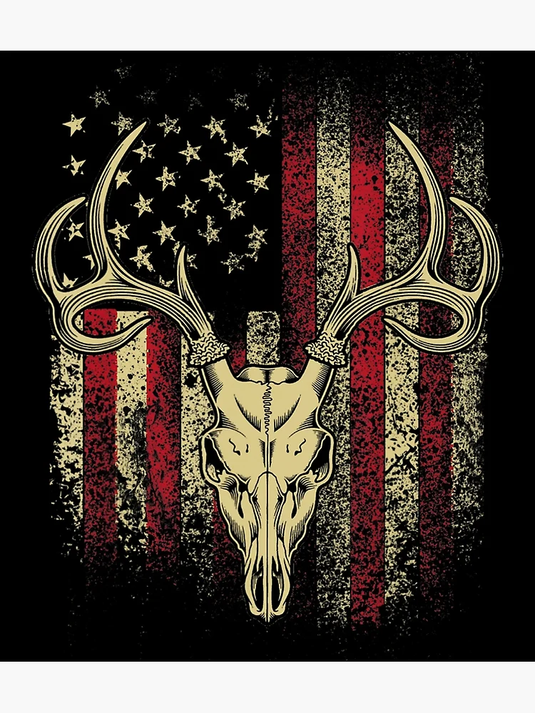 Deer Hunters Deer Skull on American Flag Poster for Sale by PiaGobel