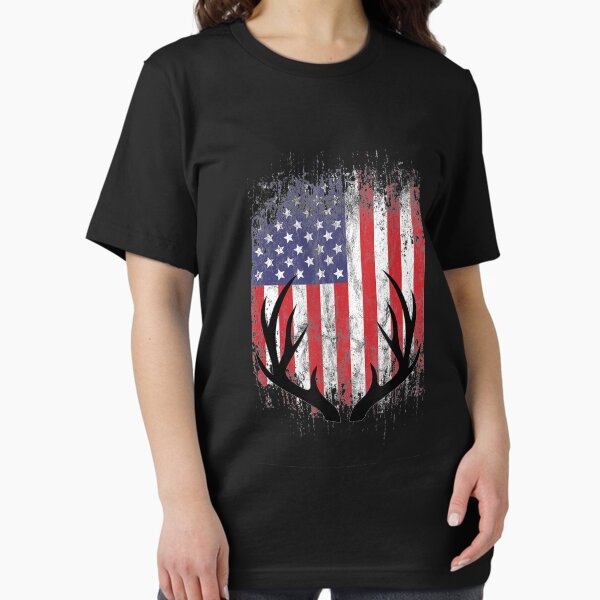 Deer Hunting American Flag Whitetail Buck Antlers Essential T-Shirt