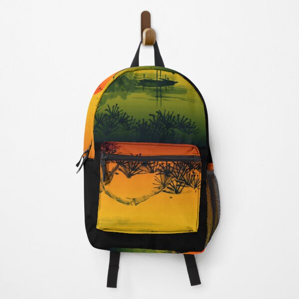 Item preview, Sunset of Peace and Tranquility Ocean Boats at Anchor Birds in Flight Japanese Print designed and sold by Hanlar.