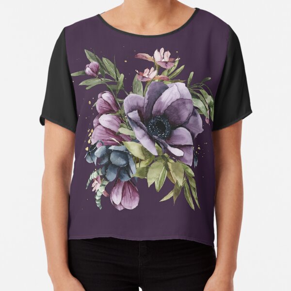 GAIGEO Watercolor Purple Vase Bouquet Women Shirt Long Sleeve, UPF