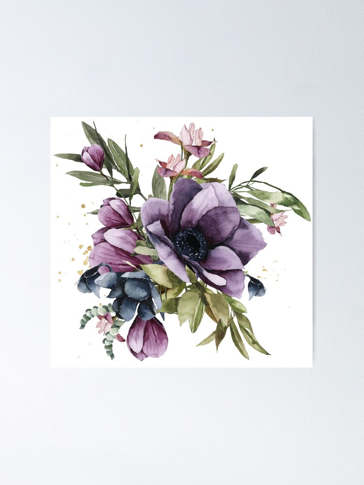 Póster «Ramo de flores moradas en acuarela» de junkydotcom | Redbubble