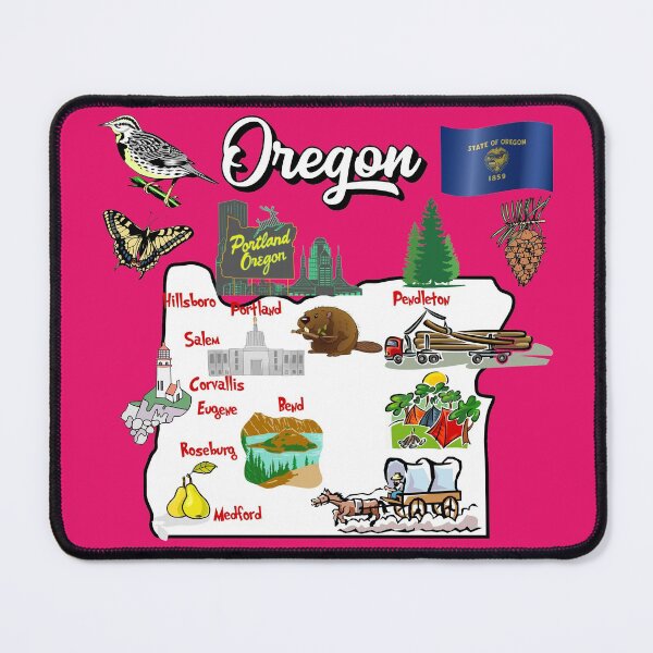 Item preview, illustrated Map of Oregon state in US with major Cities and symbols designed and sold by mashmosh.