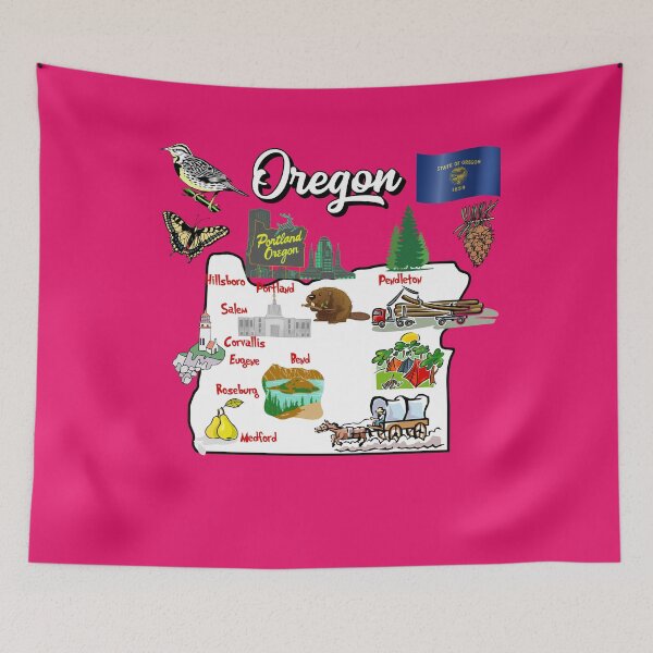 Item preview, illustrated Map of Oregon state in US with major Cities and symbols designed and sold by mashmosh.