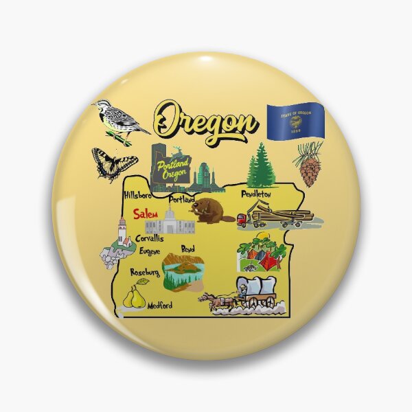 Item preview, Hand Drawn Illustration of Oregon Map with Tourist Destinations, USA designed and sold by mashmosh.
