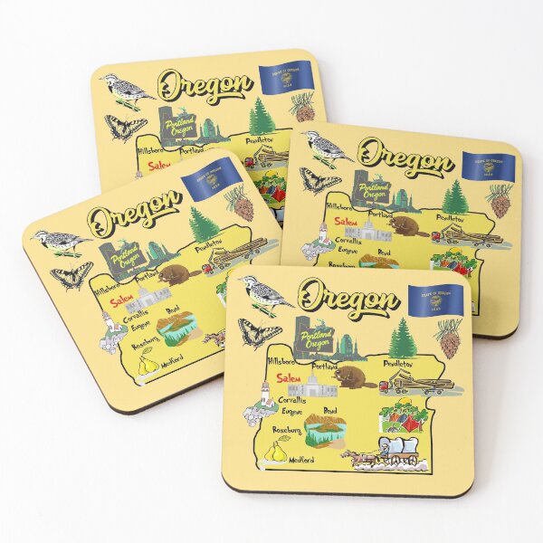 Item preview, Hand Drawn Illustration of Oregon Map with Tourist Destinations, USA designed and sold by mashmosh.