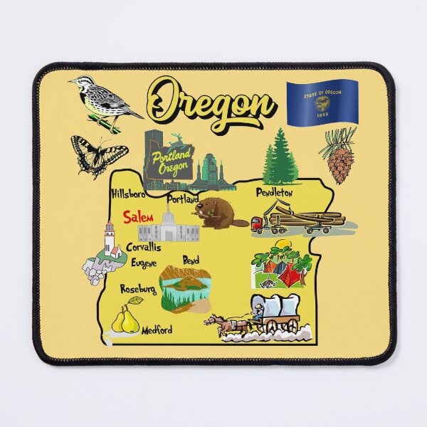 Item preview, Hand Drawn Illustration of Oregon Map with Tourist Destinations, USA designed and sold by mashmosh.