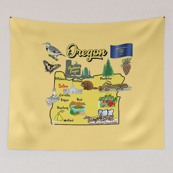 Item preview, Hand Drawn Illustration of Oregon Map with Tourist Destinations, USA designed and sold by mashmosh.