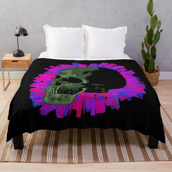 Item preview, Green Skull with Pink and Blue Paint Background designed and sold by wildjellybeans.