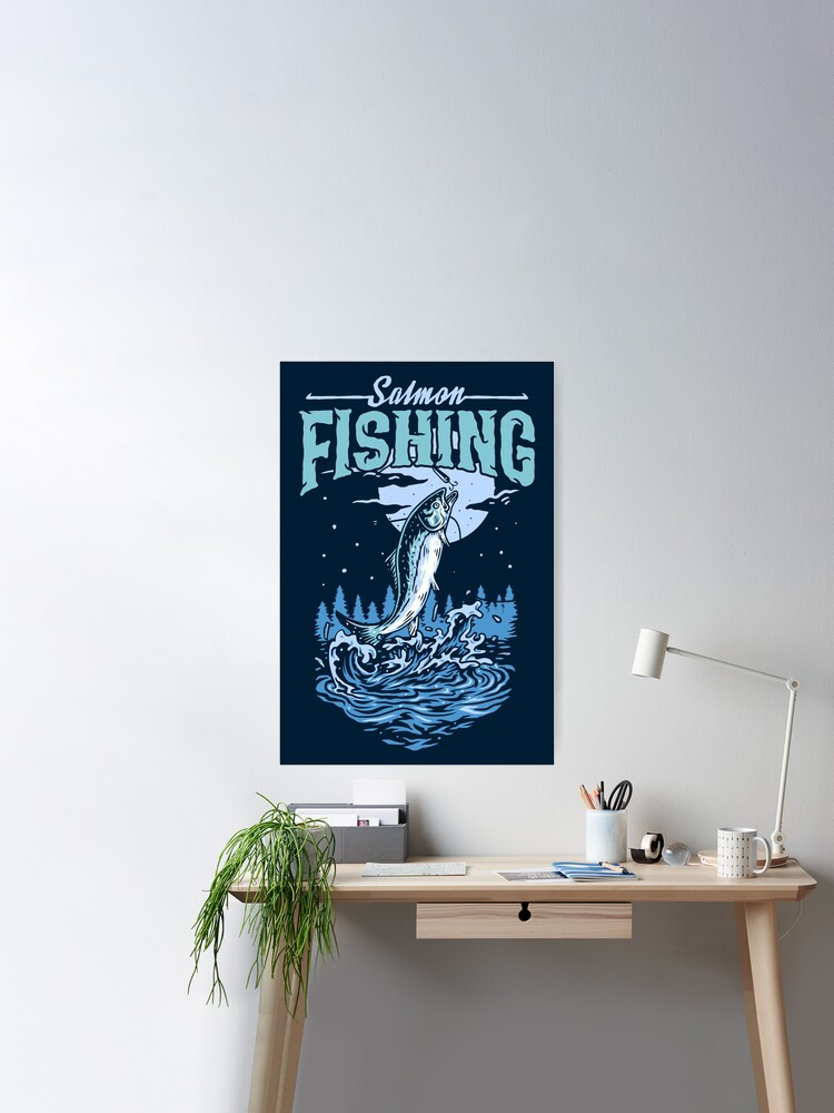 Salmon Fishing Poster Design ,vintage style 9357552 Vector Art at