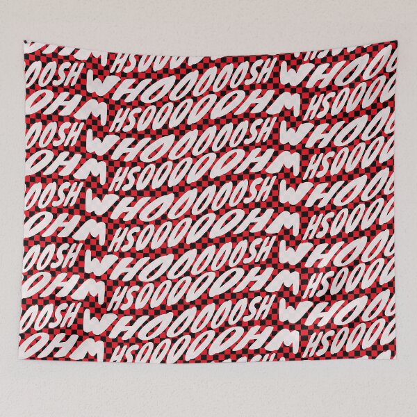 Item preview, red and black checkered whooooosh classic comicbook style typography designed and sold by Fashionmonger.