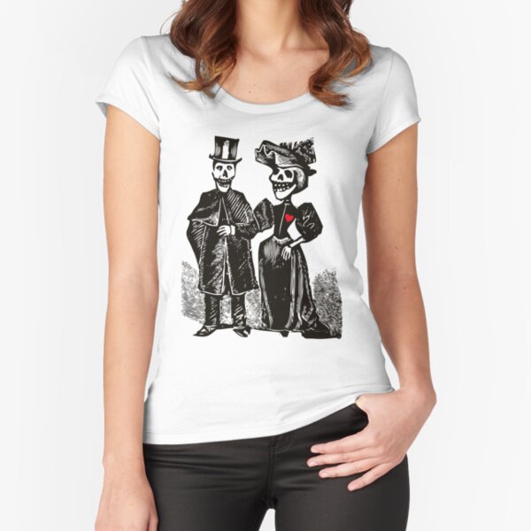 Calavera Couple | Day of the Dead | Dia de los Muertos | Skulls and Skeletons | Vintage Skeletons | Fitted Scoop T-Shirt