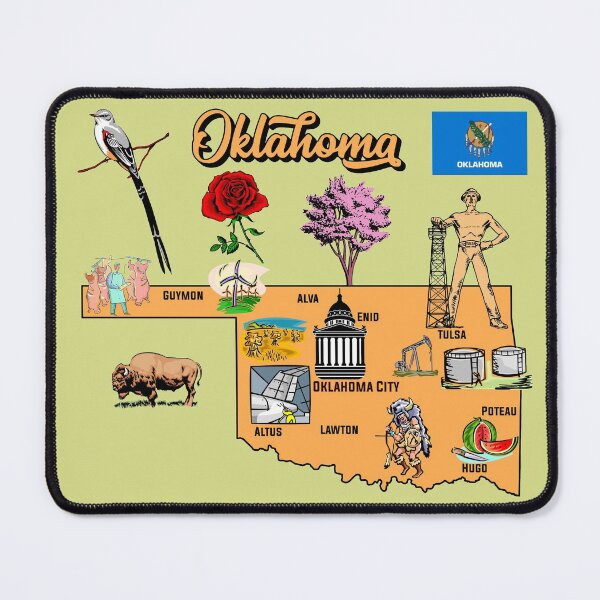 Item preview, illustrated Map of Oklahoma `in US with major Cities and symbols designed and sold by mashmosh.