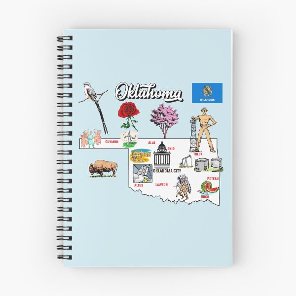 Item preview, Hand Drawn Illustration of Oklahoma Map with Tourist Destinations, USA designed and sold by mashmosh.